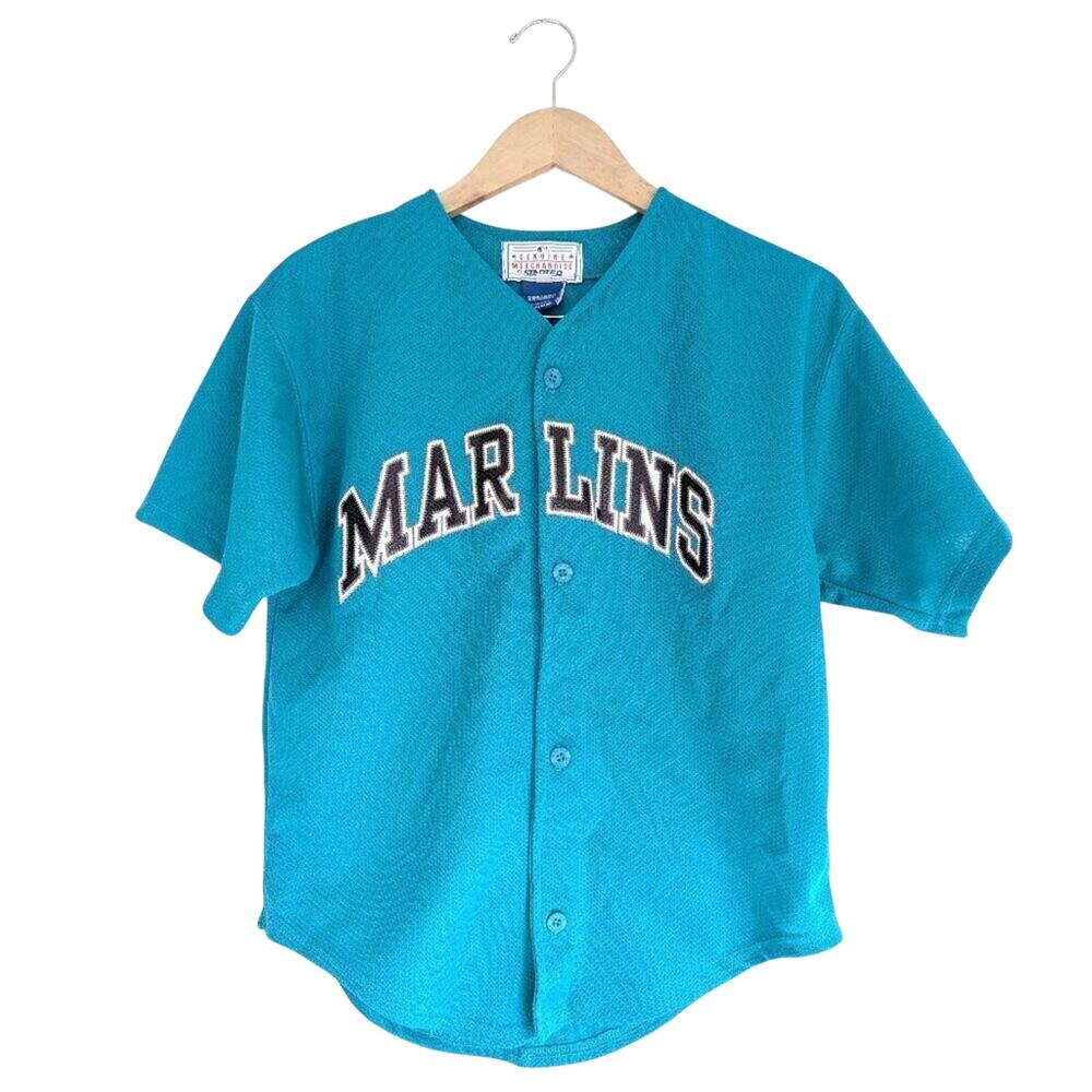 Vintage Starter Kids Large Florida Marlins 90s Pinstripe Teal Baseball Jersey